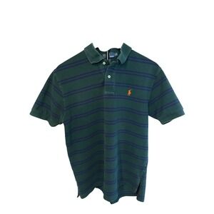 Polo Ralph Lauren Green Navy Striped Short Sleeve Polo Shirt Mens LG